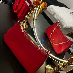 Red Leather Chain Shoulder Bag